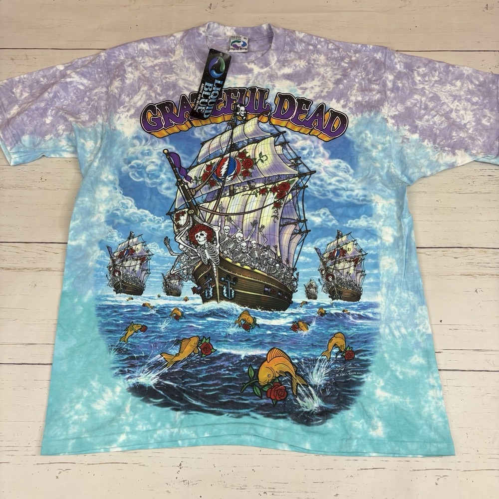 VTG Grateful Dead Tie Dye T Shirt Liquid Blue 1993 Ship Of Fools Greg Normandin
